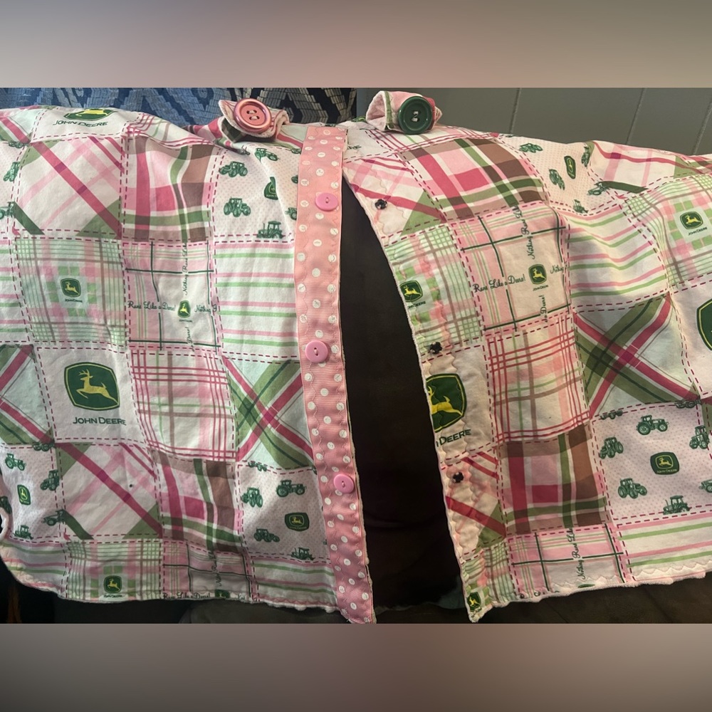 Baby car seat cover. Pink and Green John Deere car seat cover. Hand made.